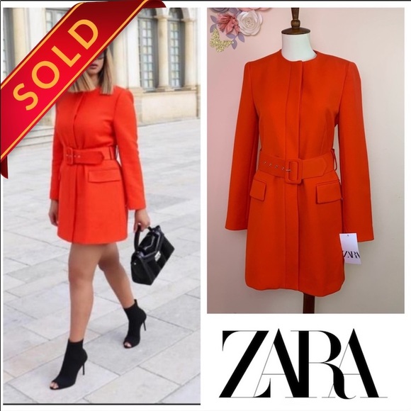 Zara Jackets & Blazers - New! ZARA Orange Belted Frock Blazer Coat